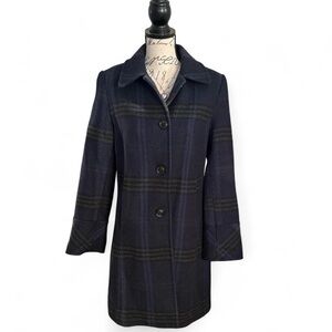 Croft & Barrow Dark Blue Plaid Long PeaCoat